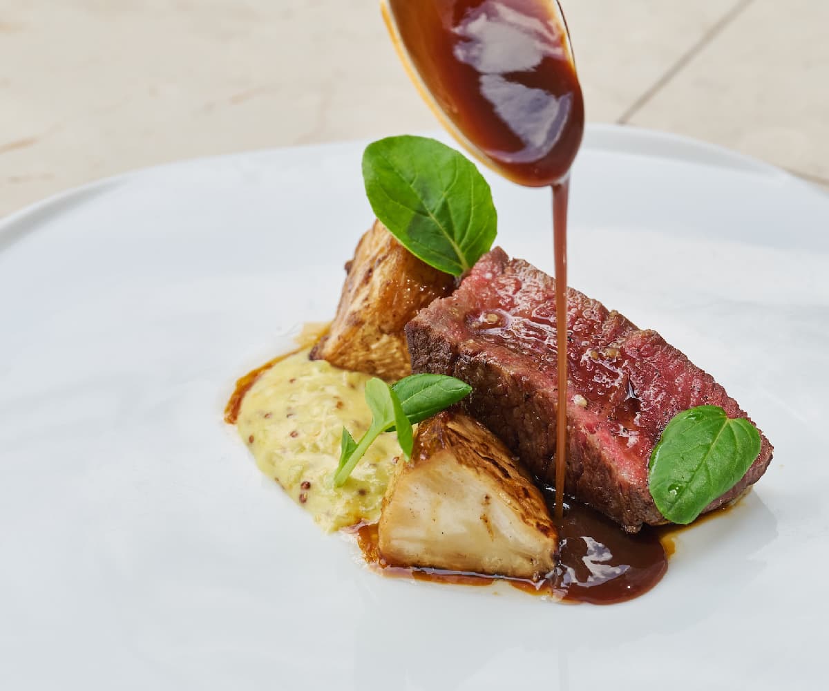 Le Côté LM launches new autumn menu, "Feast of the Forest", one of the cusine "BEEF, CELERIAC, MUSTARD SEED"